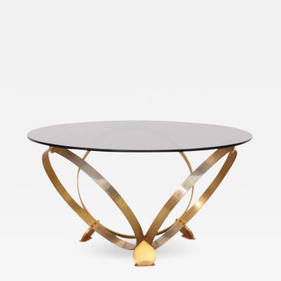 Knut Hesterberg Round Brass Geometric Rings Coffee Table with Glass Top