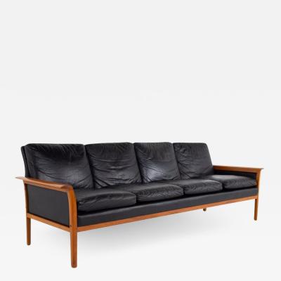 Knut S ter for Vatne Mobler Mid Century Danish Teak and Black Leather Sofa