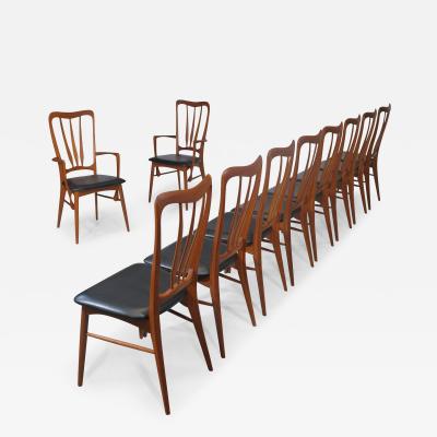 Koefoeds Hornslet Niels Koefoed Ingrid Teak Danish Dining Chairs Set of Ten