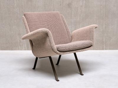 Koene Oberman Koene Oberman Armchair in Gray Two Tone Wool and Steel Netherlands 1950s