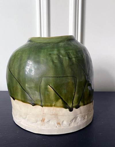 Koie Ryoji Japanese Modern Studio Ceramic Oribe Jar by Ryoji Koie