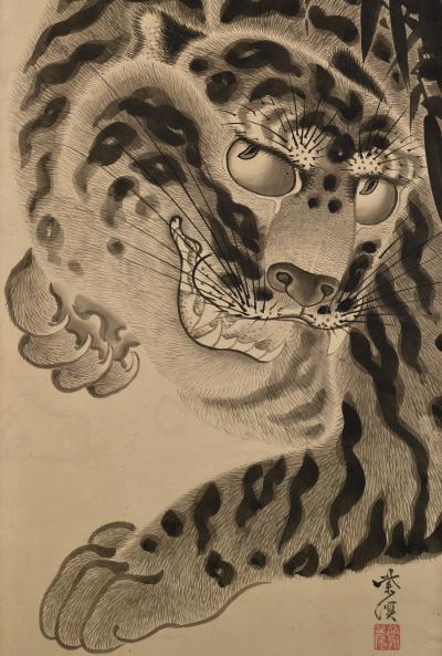 Kokuho Shimei 19th Century Japanese Tiger Painting Pair by Kokuho Shimei 1789 1859 