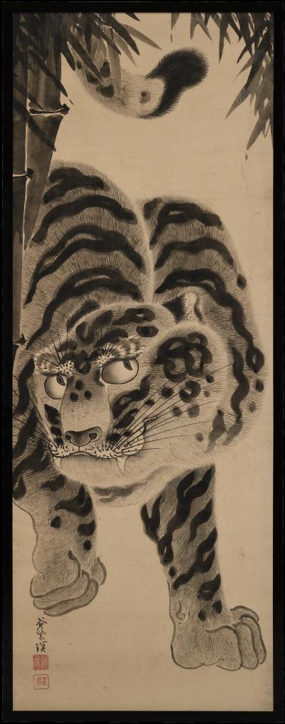 Kokuho Shimei 19th Century Japanese Tiger Painting Pair by Kokuho Shimei 1789 1859 