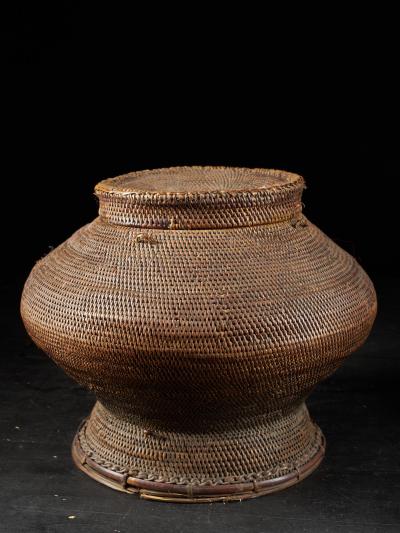 Kongo People DRC Lidded Wicker Basket Container