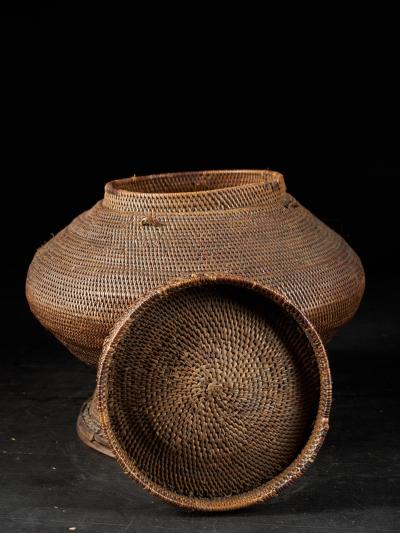 Kongo People DRC Lidded Wicker Basket Container