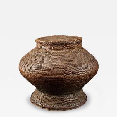 Kongo People DRC Lidded Wicker Basket Container
