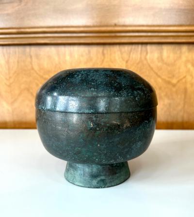 Korean Antique Bronze Footed Vessel with Lid Early Joseon Dynasty