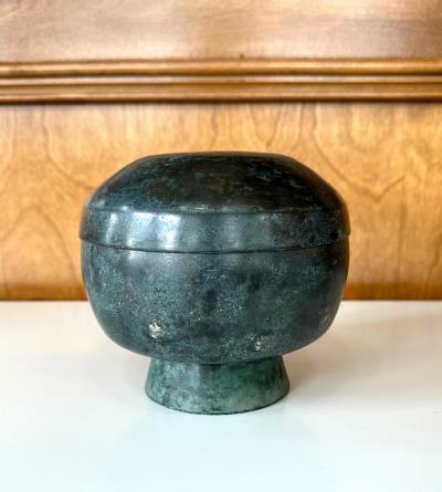 Korean Antique Bronze Footed Vessel with Lid Early Joseon Dynasty