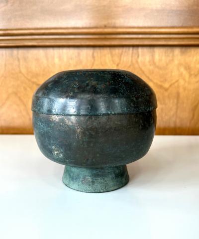 Korean Antique Bronze Footed Vessel with Lid Early Joseon Dynasty