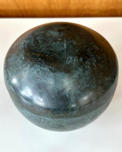 Korean Antique Bronze Footed Vessel with Lid Early Joseon Dynasty