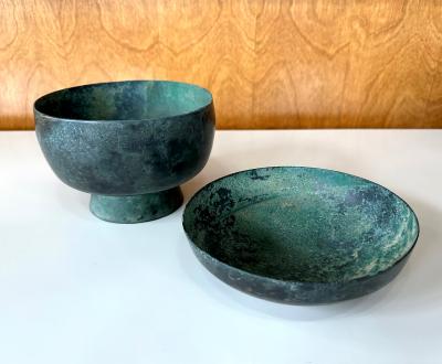 Korean Antique Bronze Footed Vessel with Lid Early Joseon Dynasty