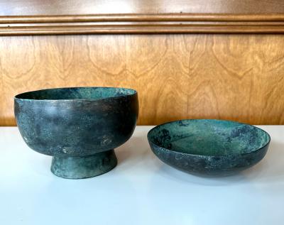 Korean Antique Bronze Footed Vessel with Lid Early Joseon Dynasty