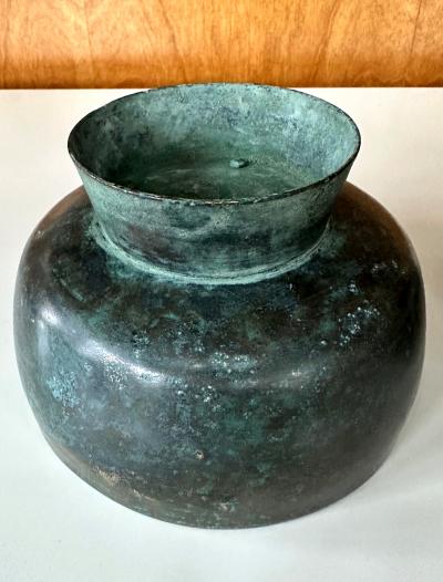 Korean Antique Bronze Footed Vessel with Lid Early Joseon Dynasty
