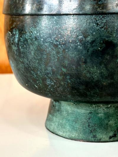Korean Antique Bronze Footed Vessel with Lid Early Joseon Dynasty