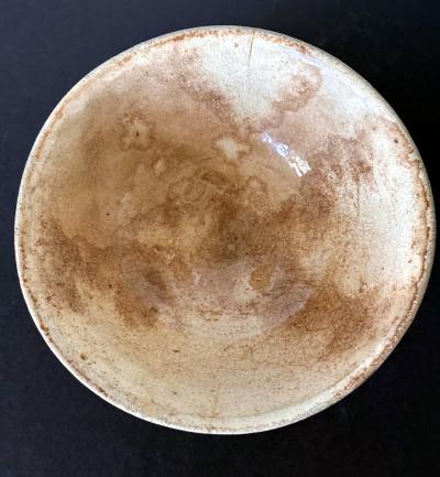 Korean Buncheong Ceramic Hakeme Tea Bowl with White Slip Glaze Joseon Dynasty