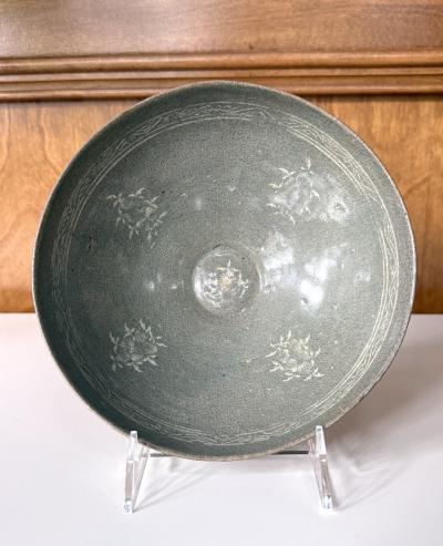 Korean Ceramic Celadon Bowl with Sanggam Slip Inlay Goryeo Dynasty