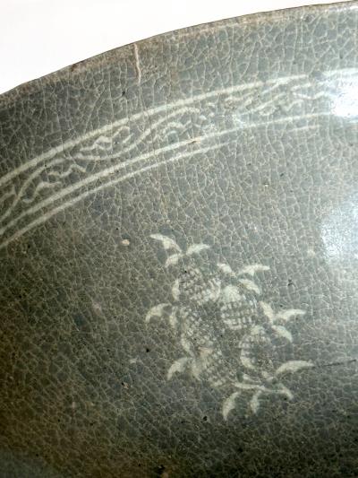 Korean Ceramic Celadon Bowl with Sanggam Slip Inlay Goryeo Dynasty