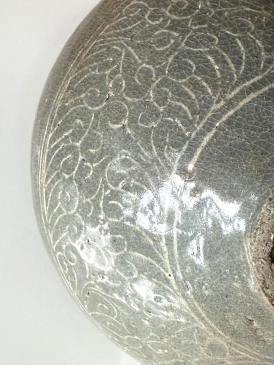 Korean Ceramic Celadon Bowl with Sanggam Slip Inlay Goryeo Dynasty