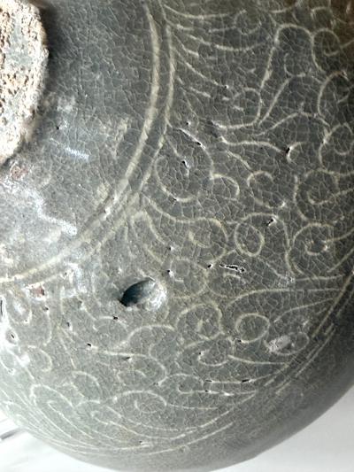 Korean Ceramic Celadon Bowl with Sanggam Slip Inlay Goryeo Dynasty