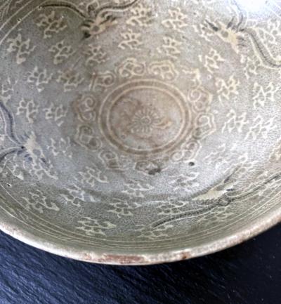 Korean Ceramic Celadon Bowl with Slip Inlay Goryeo Dynasty