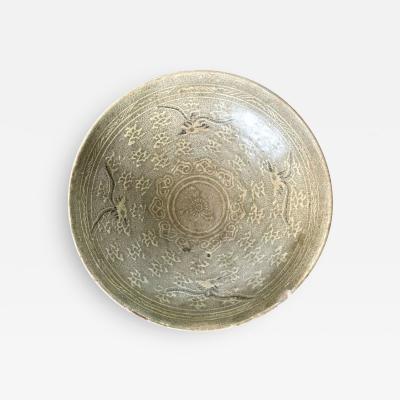 Korean Ceramic Celadon Bowl with Slip Inlay Goryeo Dynasty