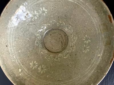 Korean Ceramic Celadon Bowl with Slip Inlay Goryeo Dynasty