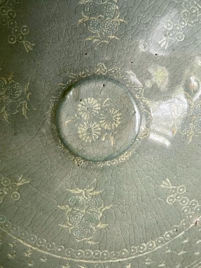 Korean Ceramic Celadon Bowl with Slip Inlay Goryeo Dynasty