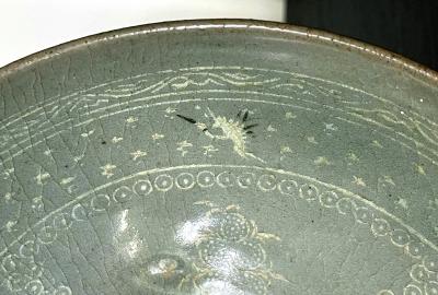 Korean Ceramic Celadon Bowl with Slip Inlay Goryeo Dynasty