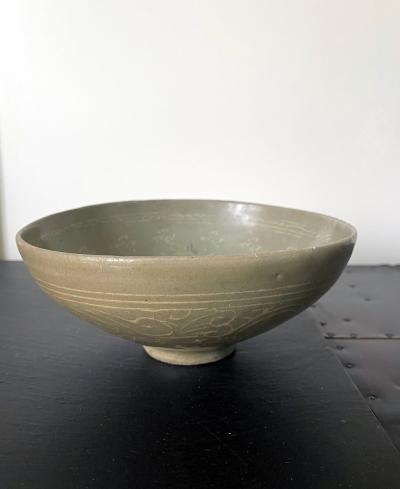 Korean Ceramic Celadon Bowl with Slip Inlay Goryeo Dynasty