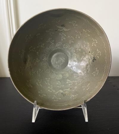 Korean Ceramic Celadon Bowl with Slip Inlay Goryeo Dynasty