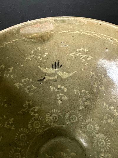 Korean Ceramic Celadon Bowl with Slip Inlay Goryeo Dynasty