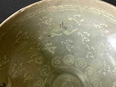 Korean Ceramic Celadon Bowl with Slip Inlay Goryeo Dynasty