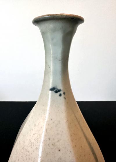 Korean Ceramic Faceted Blue and White Bottle Vase Joseon Dynasty