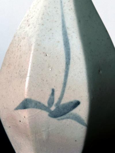 Korean Ceramic Faceted Blue and White Bottle Vase Joseon Dynasty