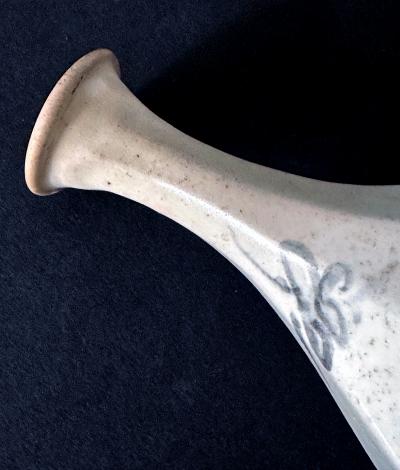 Korean Ceramic Faceted Blue and White Bottle Vase Joseon Dynasty