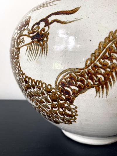 Korean Ceramic Moon Jar with Dragon Joseon Dynasty