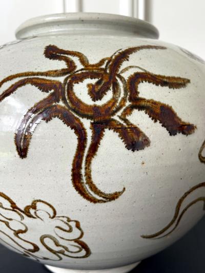 Korean Ceramic Moon Jar with Dragon Joseon Dynasty