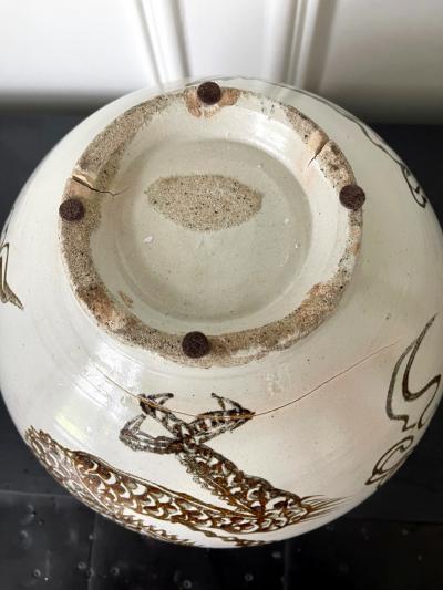 Korean Ceramic Moon Jar with Dragon Joseon Dynasty