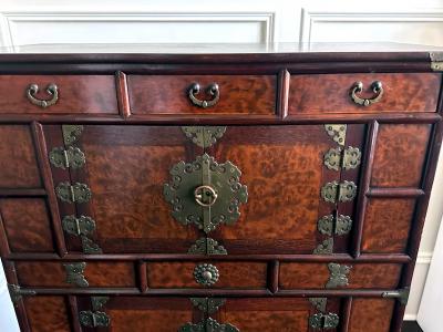 Korean Mandarin Duck Wedding Cabinet with Burl Wood Panels