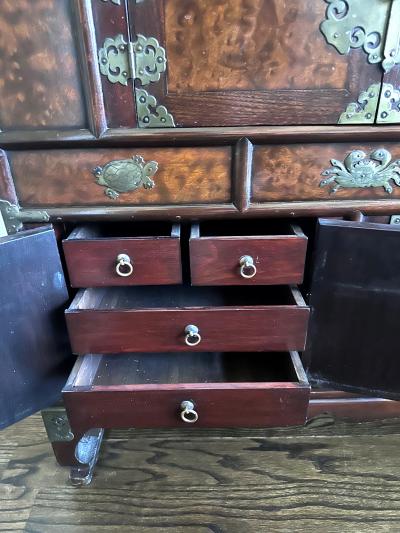 Korean Mandarin Duck Wedding Cabinet with Burl Wood Panels