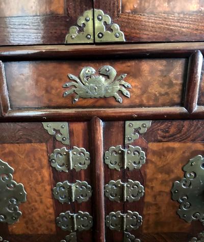 Korean Mandarin Duck Wedding Cabinet with Burl Wood Panels
