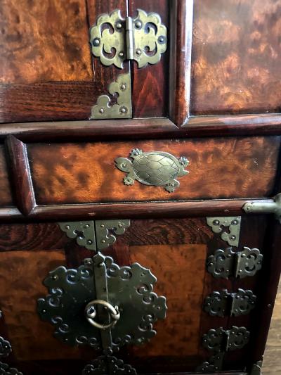 Korean Mandarin Duck Wedding Cabinet with Burl Wood Panels
