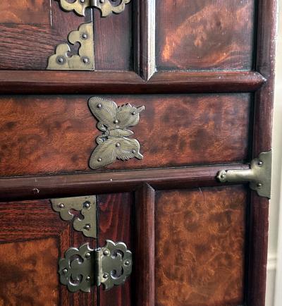 Korean Mandarin Duck Wedding Cabinet with Burl Wood Panels