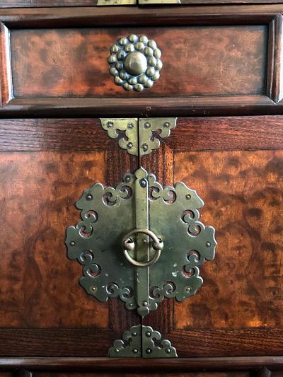 Korean Mandarin Duck Wedding Cabinet with Burl Wood Panels