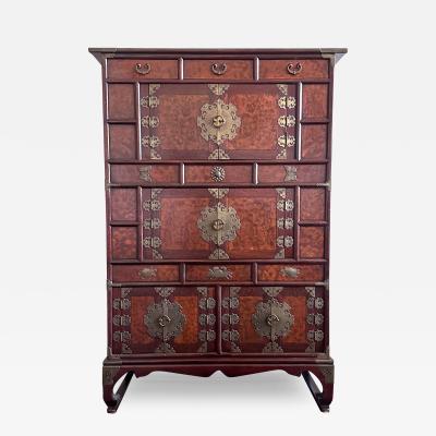 Korean Mandarin Duck Wedding Cabinet with Burl Wood Panels