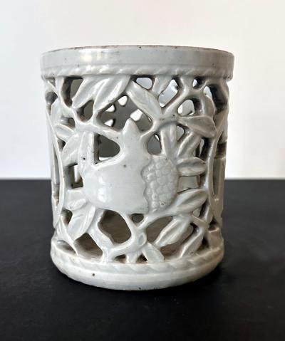 Korean Reticulated Celadon Brush Holder Joseon Dynasty