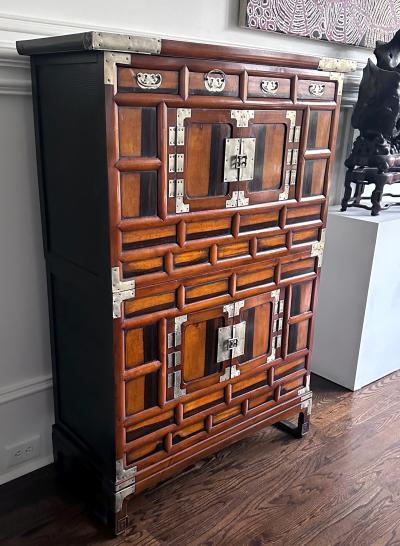 Korean Two Level Stacking Chests with Mirrored Persimmon Wood Panels