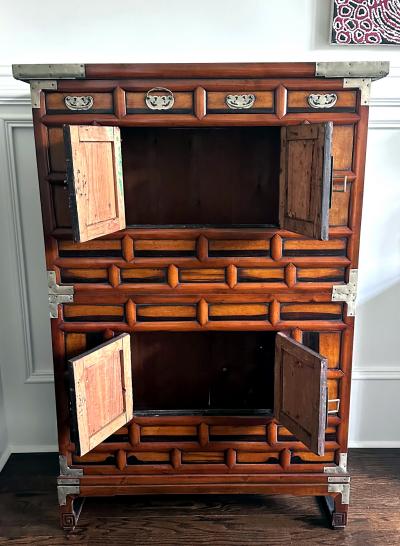 Korean Two Level Stacking Chests with Mirrored Persimmon Wood Panels