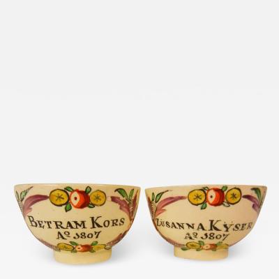 Kors Kyser Betrothal Teabowls Pennsylvania Dutch Market Creamware