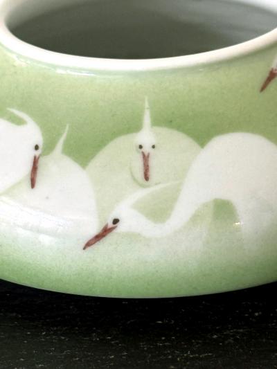 Kozan Makuzu Japanese Porcelain Bowl with Composed Egrets by Makuzu Kozan Meiji Period